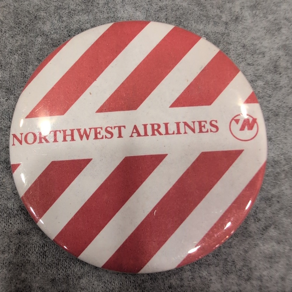 Vintage Northwest Airlines Pinback Button Red White Striped Logo Aviation Pin - Picture 1 of 2